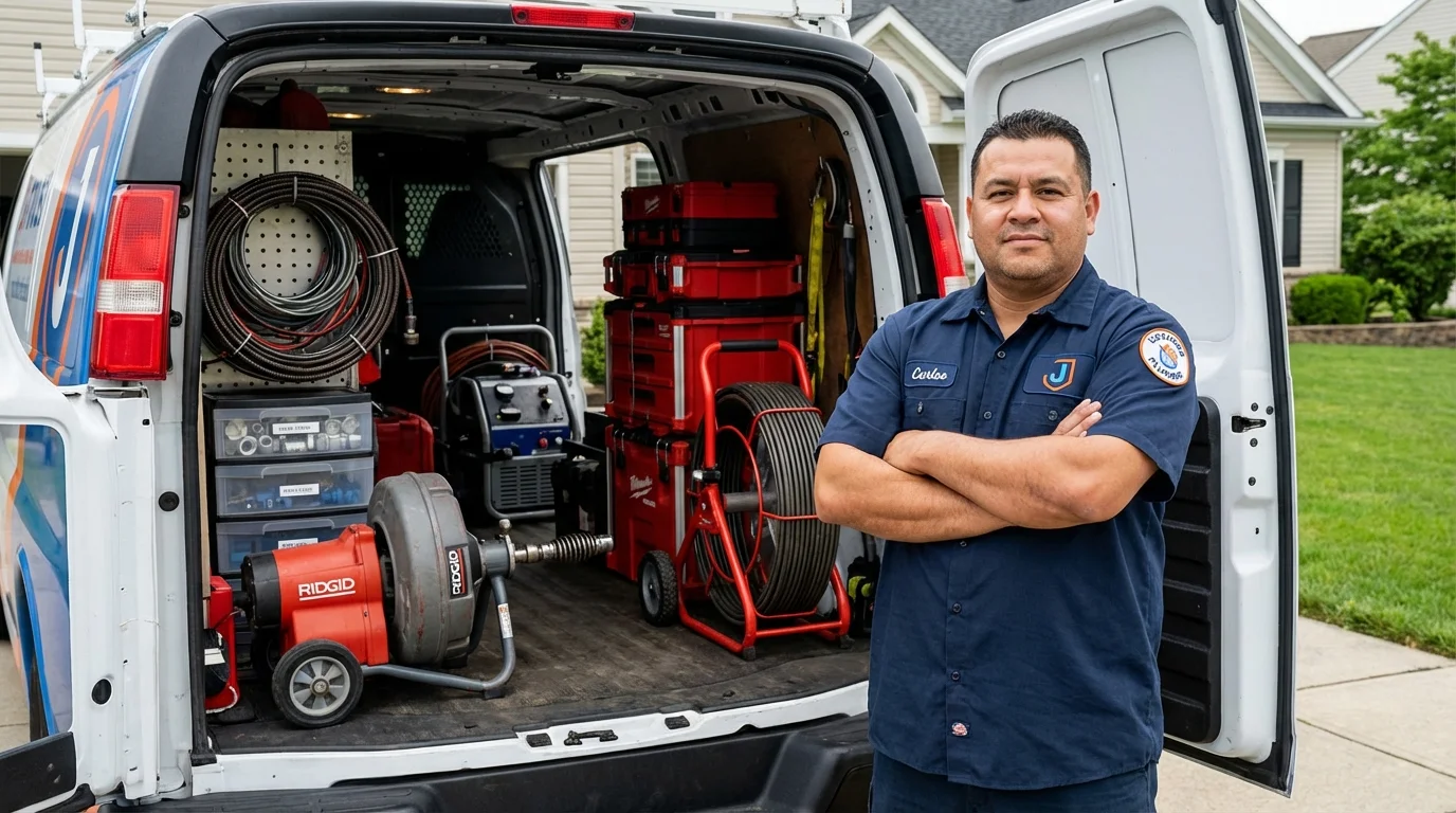 Professional drain cleaning equipment and Johns Plumbing LLC plumber in La Coste