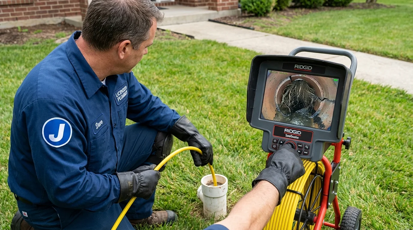 Sewer camera inspection being performed by Johns Plumbing LLC in La Coste