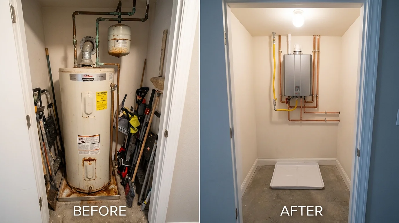 Tank water heater versus wall-mounted tankless unit comparison for La Coste, TX homeowners