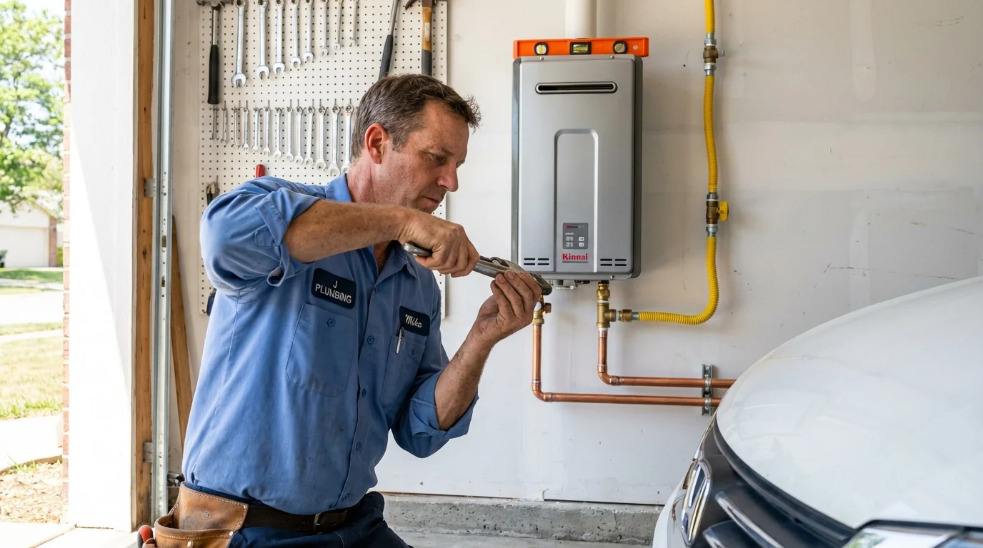 Tankless water heater installation by a Johns Plumbing LLC plumber in La Coste